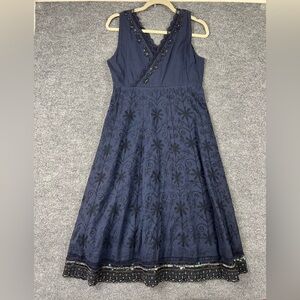 Cadeau Vintage A-line Dress Women Size XS Navy Beaded And Embroidered
